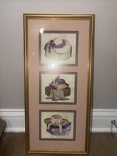 Vintage Homco Home Interiors Victorian Ladies Hats Framed Art Print 3 Panel Wall picture