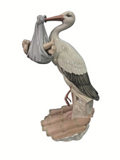 LLADRO #6382 NEW ARRIVAL FIGURINE STORK WITH BABY BOY IN BLUE BLANKET JOAN CODER picture