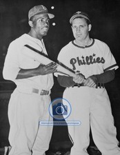 JACKIE ROBINSON BEN CHAPMAN BASEBALL 1947 B&W 8.5X11 PHOTO picture