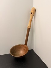Vintage Copper Ladle Long Turned Wood Handle Rustic Country picture