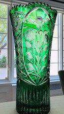 Vintage XL Lausitzer Green Crystal Vase (~15