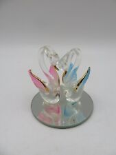 Beautiful Glass Crystal Swan Blue and Pink Pair Glass Figurine on Mirror Base picture