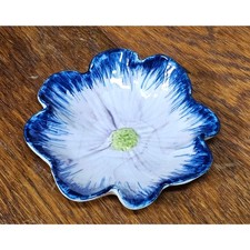 Tozai Home Ceramic Blue White Flower Ring Dish Small Floral Trinket Handmade picture