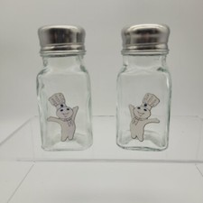 Vintage Pillsbury Doughboy Salt & Pepper Shaker Clear Glass w/Metal 4