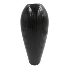 Srednick Pottery Vase Black Art Deco Ribbed Tapered Sleek Japan picture