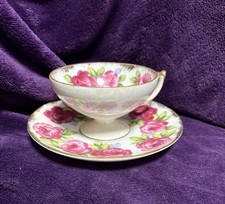 Vintage Del Mar Japan Cabbage Rose Tea Cup & Saucer 24K picture