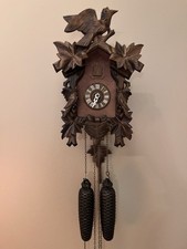 Vintage German Cuckoo Clock 3 Birds, Baby Bird in Nest 5 Leaves Works Perfectly picture