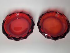 Viking Glass Ruby Red 9in Pair of Diamond Point Cigar Ashtray Vintage MCM picture