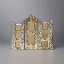 Vtg Ornate Silver Plated Art 20th Century Baroque Tri-fold Collage Photo Frame picture