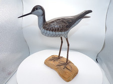 VINTAGE HAND CARVED GREATER YELLOWLEGS SHOREBIRD BIRD FOLK ART DECOY Signed 9