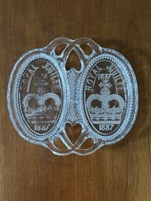 Antique Queen Victoria Golden Jubilee Royal Commemorative Glass Double Dish 1887 picture