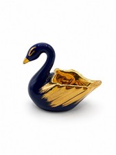 Vintage Limoges France Cobalt Blue Gold Porcelain Swan Open Salt Trinket Dish picture