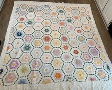 Vintage Grandmothers Flower Garden Quilt 83 x 74 All Hand Stitched 62 Flowers picture