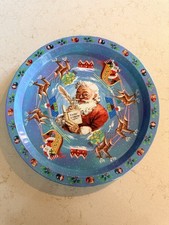 Vintage Santa Claus Christmas Tin Litho Tray Daher England Round Darling picture