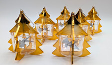 Lot of 6 Vintage Spinner Christmas Tree Spinning Ornaments Gold Trees Bird cage picture