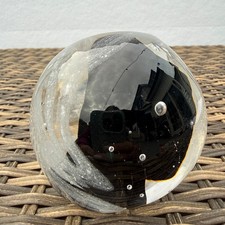 Vintage Black White Art Glass Paperweight Abstract Swirl Bubbles 3.5