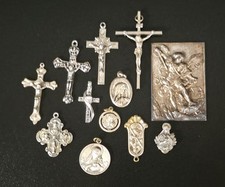 12pc Vintage Catholic Medal Crucifix Lot A Gale Sterling St Michael Italy picture