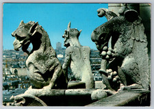 c1970s Notre Dame Paris Cathedral France Gargoyles Seine River Postcard picture