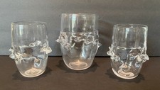 3 FREDERICK WARREN Hand Blown Clear Art Glass Knobby Tumblers Signed picture