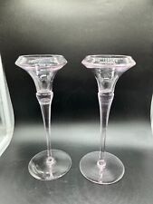 Vintage Oneida Lead Crystal Minx Clear Light Pink Candlesticks Holder Tall Glass picture