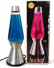 VINTAGE 1990s ORIGINAL LAVA LITE SILVER CENTURY LAVA LAMP – YELLO & BLUE - W/BOX picture