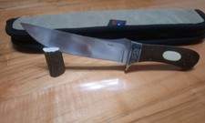 CLAUDE MONTJOY LARGE CUSTOM KNIFE CLINTON SC BEAUTIFUL ETCHING, IN CASE. MINT picture