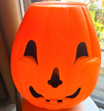 Vtg 1960s Flat Top Jack O Lantern Blow Mold Light Up Pumpkin Halloween Decor 13