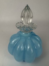 Vintage Fenton Blue Melon Overlay Art Glass Powder Blue Perfume Bottle picture