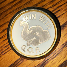 WIN WITH G.O.P. Republican Party Elephant Political Pinback Button picture