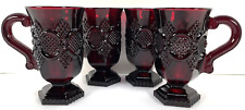 Avon 1876 Cape Cod Ruby Red Glass Pedestal Drinking Cup Mug Vintage Set of 4 picture