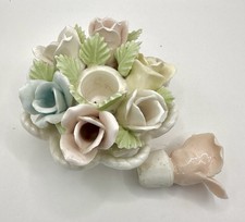 VTG Porcelain Rose Basket Perfumer or Candle Holder Removable Center Rose, Japan picture