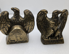 Two Vintage Colonial Virginia Hamilton Cast Brass 1776 Eagle Bookends Set picture