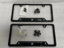 Kit of 2 BMW logo Black License Plate Frame Cover set kit pair stainless picture