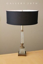 SUBLIME MID CENTURY CRYSTAL BRASS TABLE LAMP VTG 50s 60s MCM HOLLYWOOD REGENCY picture