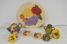 Vintage 1987 Popular Imports Miniature Fruit Tea Set 10 Piece Teapot Tray picture