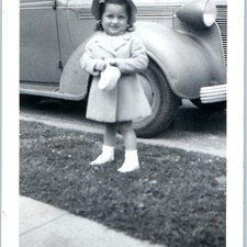 c1940s Cute Toddler Girl Coat Hat Purse 1937 Plymouth Vintage Car Auto Photo 5