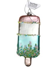 burton + BURTON Blue ICE CREAM POPSICLE Handblown Glass Christmas Ornament New picture