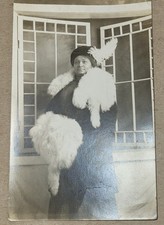 EXQUISITE RPPC BLACK AFRICAN AMERICAN WOMAN FURS FEATHER HAT FASHION BEAUTY 1920 picture