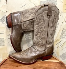 Vintage Y2K Nocona Handcrafted USA Y2K Cowboy Boots Taupe Leather 12D EUC picture