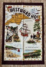 Vintage Westward Ho Devon Tea Towel Souvenir Made in Britain picture