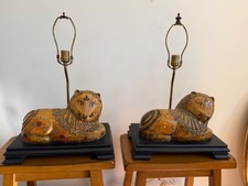Pair Gemma Taccogna Papier Mache Lion Mexico Rare VTG picture