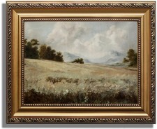 KBKBART Gold Framed Canvas Oil Painting Farmhouse Rustic Landscape 9x12 picture