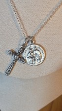 Vintage JCC Sterling Silver Medal W/Marcasite Signed Cross Christian Religious picture