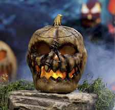 10in Animated Flaming Pumpkin Burlap Jack O Lantern Halloween Prop Decoration picture