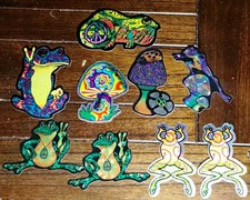 Psychedelic Glitter Non-Sport Stickers Lot of 9 Frogs Mushrooms Peace Signs picture