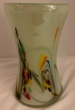 Art Deco Handblown Apple  Green Glass Vase Mixed With Multiple Colors. Vintage picture