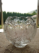 Crystal Clear 24% Lead Crystal Rose Bowl with Etched Tulips & Scalloped Edge picture