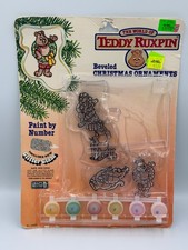 VINTAGE 1985 TEDDY RUXPIN BEVELED CHRISTMAS ORNAMENTS PAINT BY NUMBER NOS RARE picture