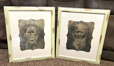 Antique Charcoal Drawing Portrait Set Of Man And Woman reframed picture