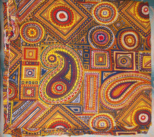 Bold Vintage 70s Schwartz Liebman Cotton Fabric ~  Boho Hippie Paisley Geometric picture